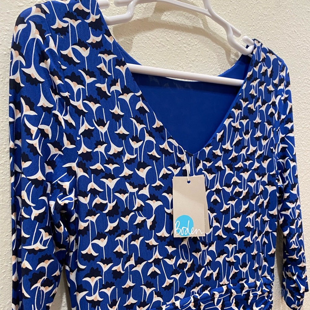 Boden Royal Blue Printed Asymmetric Midi Dress - Picture 9 of 12